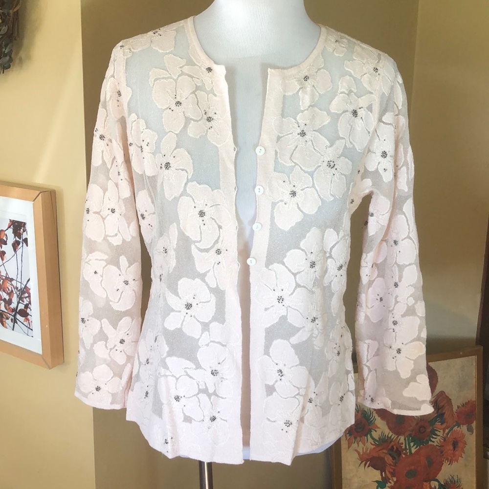 SIGRID OLSEN sz LG Embroidered Transparent $279new